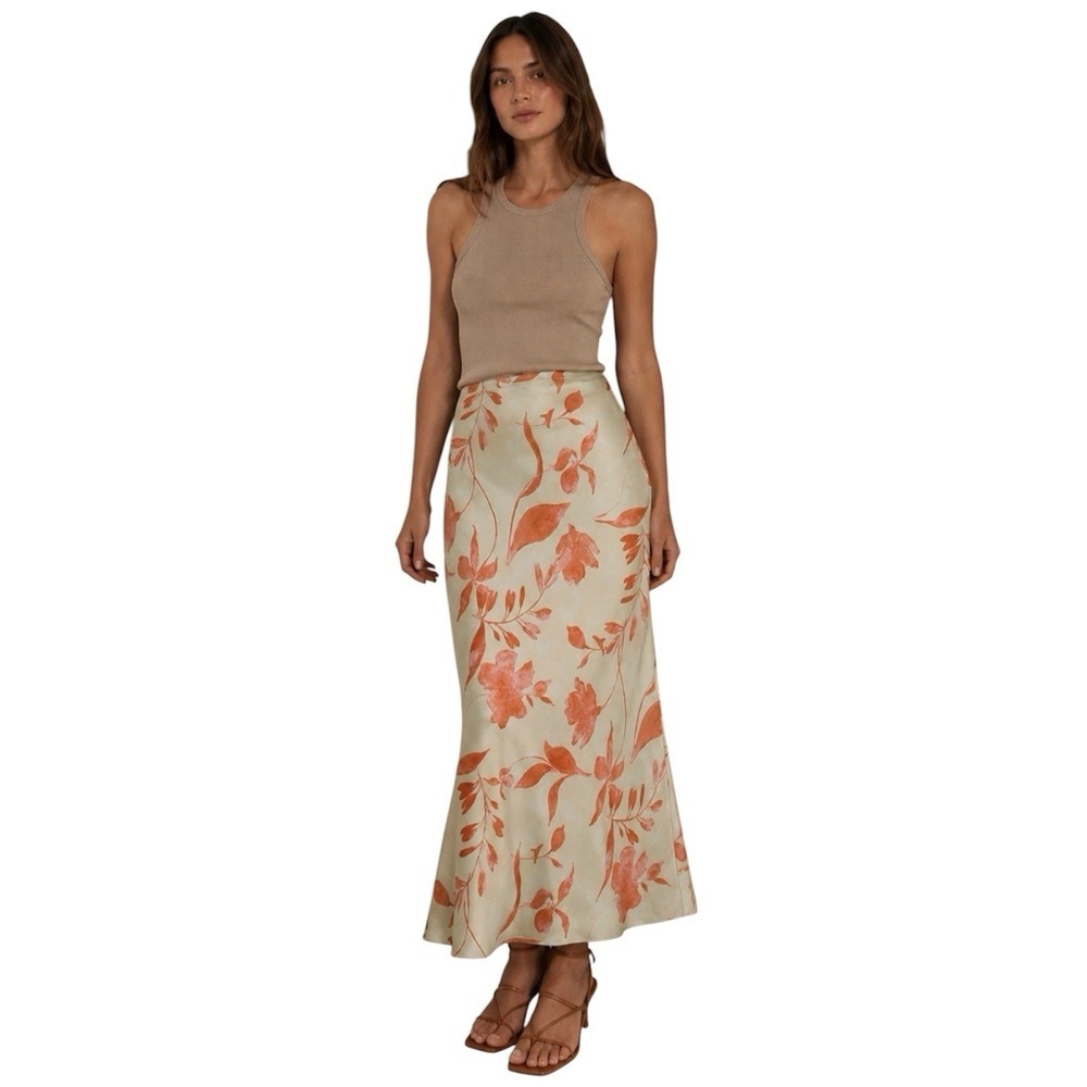 Favorite Daughter The Favorite Skirt Moonbeam Floral Satin Maxi Slip Skirt NWT S